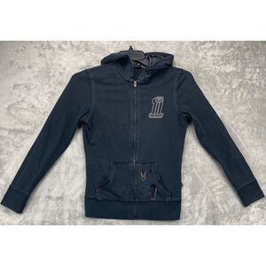 Harley Davidson Women's Full Zip Hoodie Skull/#1‎ Distressed Pockets Comfort